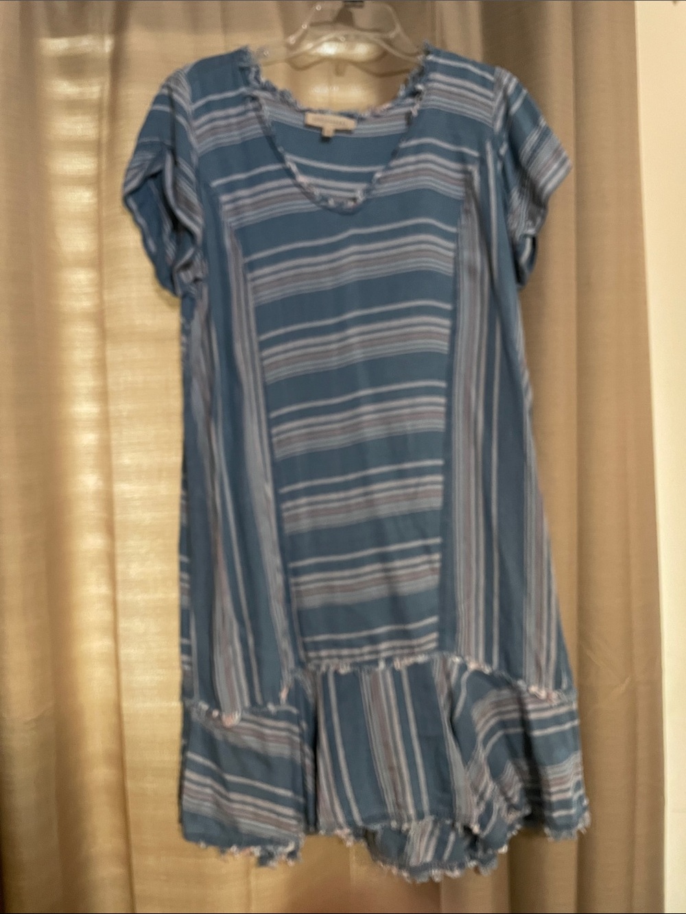 Philosophy Blue and White Striped Midi Dress